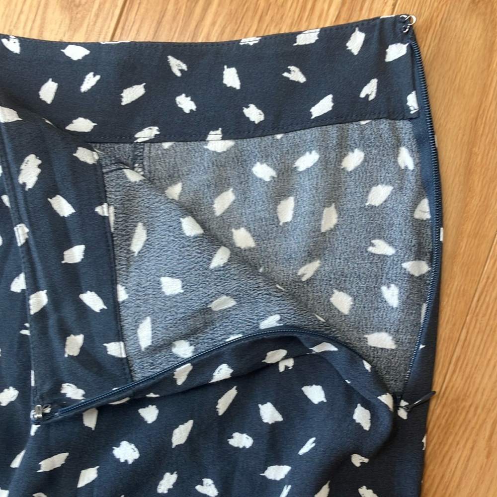LOFT Navy and White A-Line Skirt with slit! - Picture 3 of 8